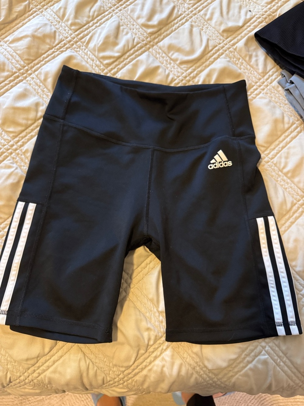 adidas Black Bike Shorts with White Three-Stripes